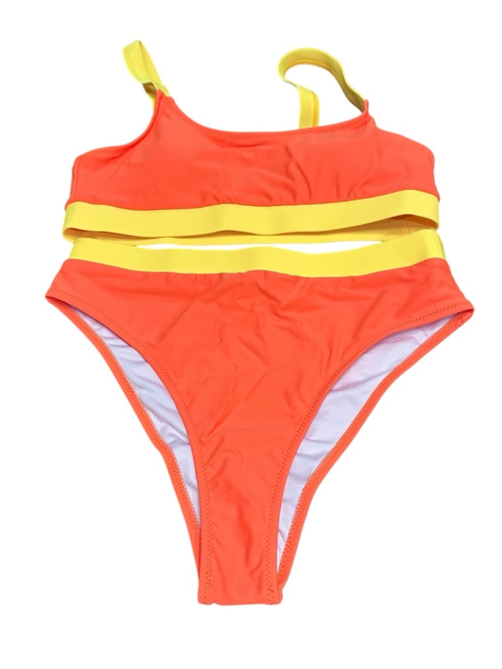 Neon‎ Orange & Yellow Colorblock women’s Bikini Set Size Large Sporty Swim nwot